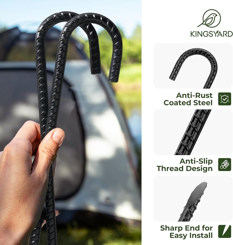 Kingsyard 16 Pack 12 Inch Rebar Stakes J Hook Ground Stakes 0.4 inch Diameter Heavy Duty Galvanized Metal Tent Stakes Chain Link Fence Stakes for Trampolines Lawn Decorations Swing Inflatables Canopy - Image 4